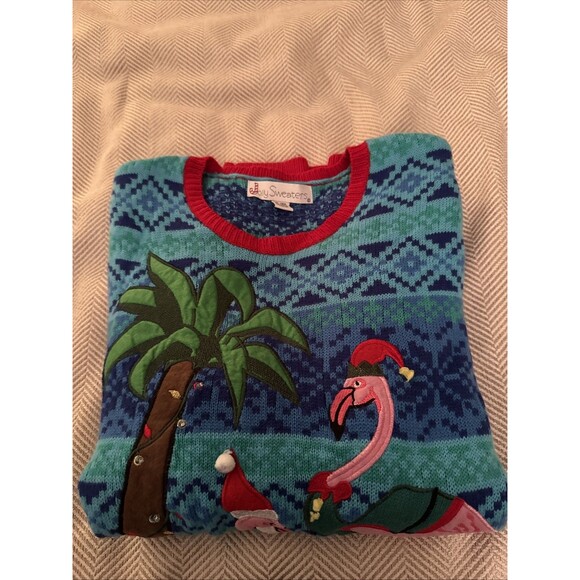 Jolly Sweaters Light Up Christmas Sweater Womens XL Beach Flamingo Tropical - Picture 11 of 11